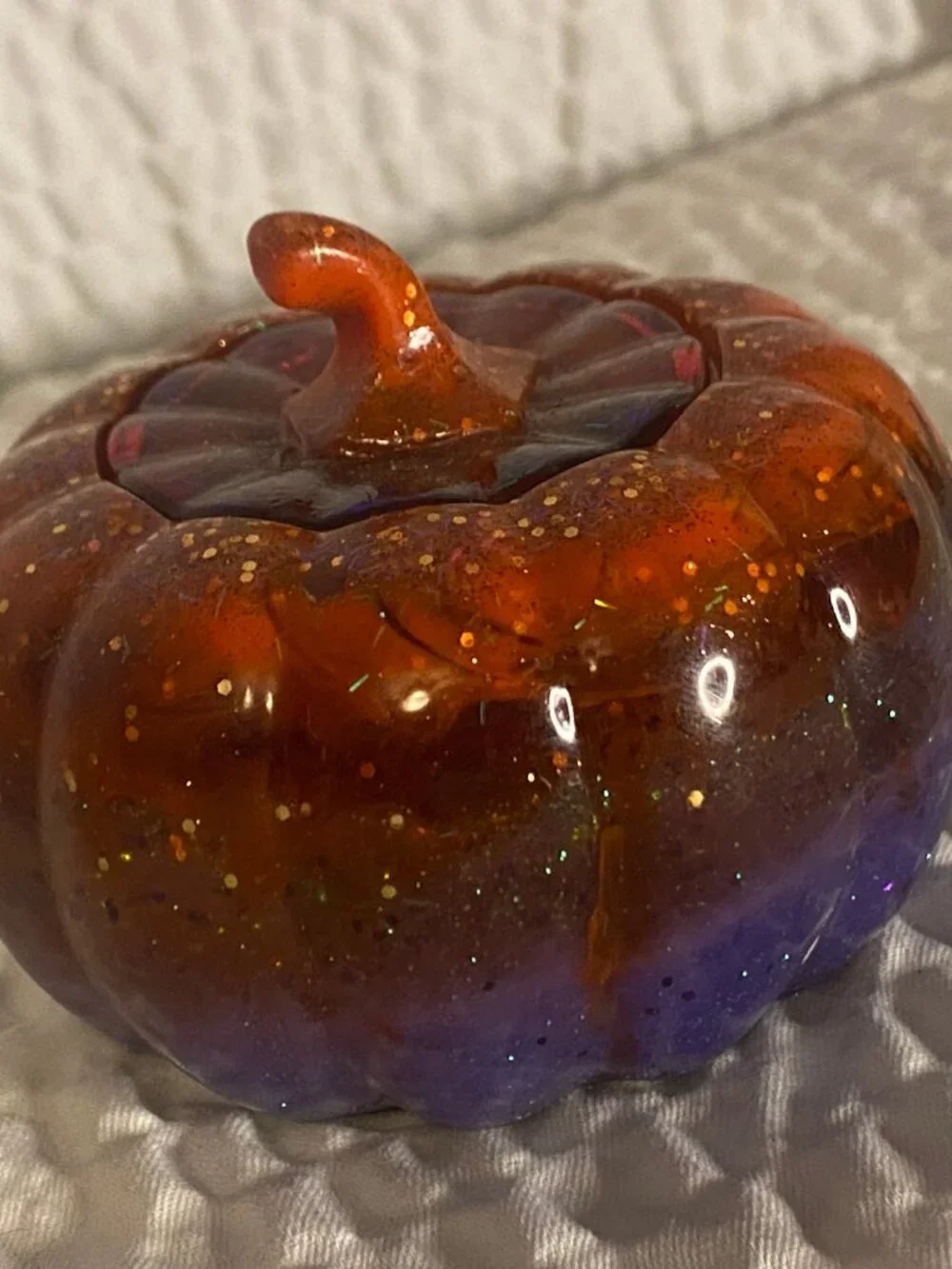 Handmade Resin Orange & Purple Pumpkin Trinket Collectible Container With Lid